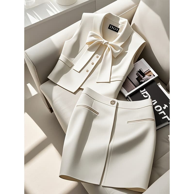 Women's Clothing small high end fashion age reducing small fragrance style white top skirt suit