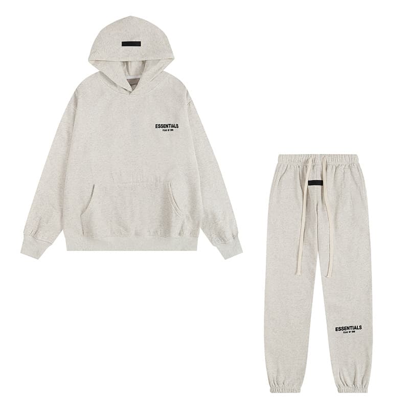 Sweat-shirt ample à double ligne FOG ESSENTIALS Saison 8 avec lettres floquées au dos, en éponge à capuche