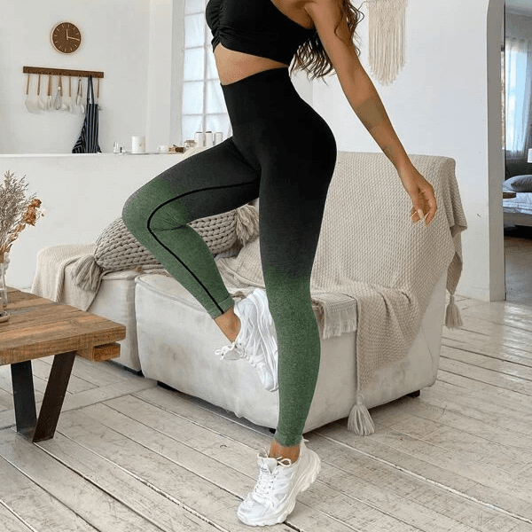 Women's Seamless Knit Sling Dye Yoga Pants Gradient High Waisted Hip Lifting Running Fitness Pants