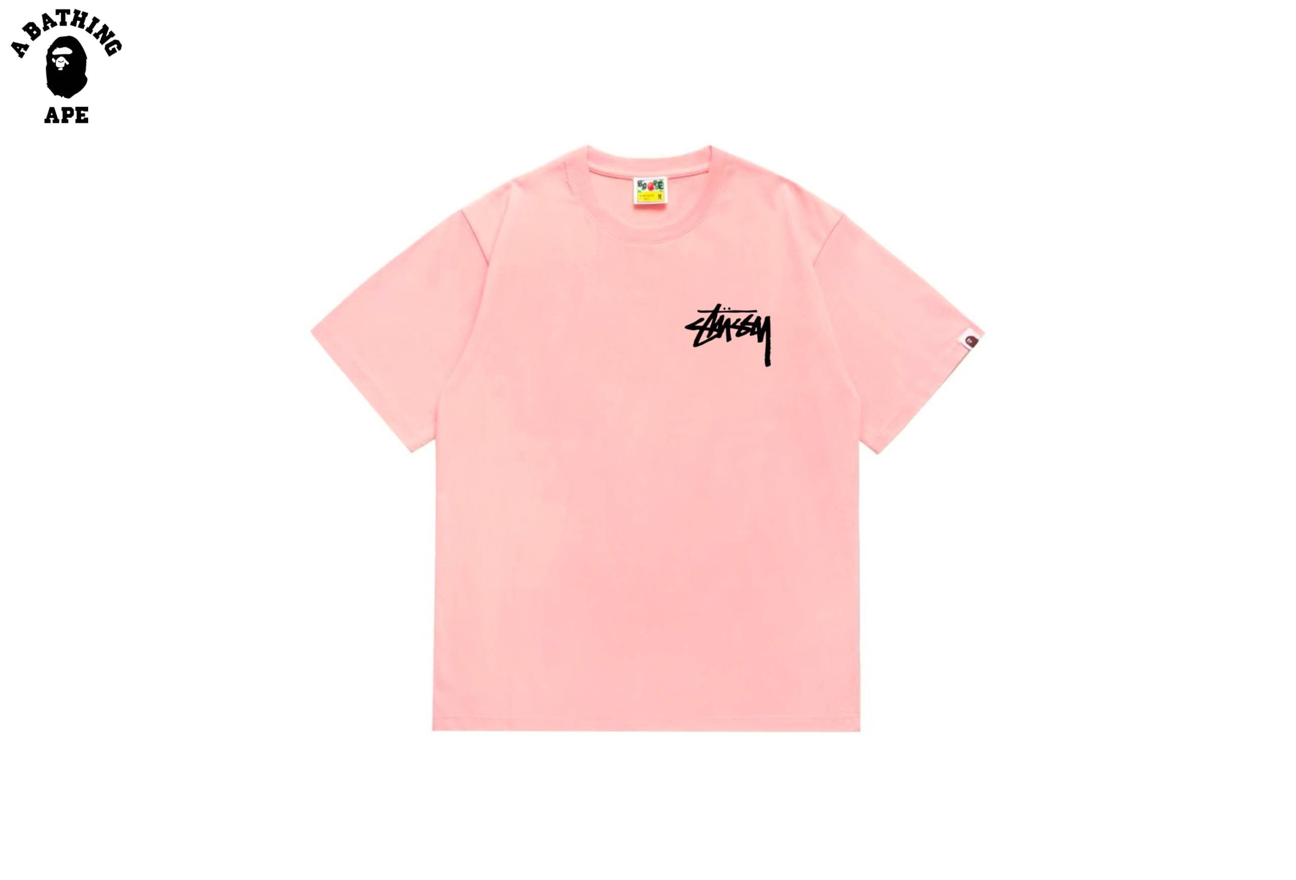 A BATHING APE BAPE-BAPE&Stussy Collaboration Stusey Letter Ape Man T-shirt Made Of Pure Cotton Fabric