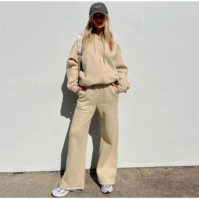 Women's Casual Hooded Tracksuit Set - Comfy Loungewear Two-Piece Outfit With Zip-Up Hoodie & Jogger Pants (Solid Colors, S-XXL)
