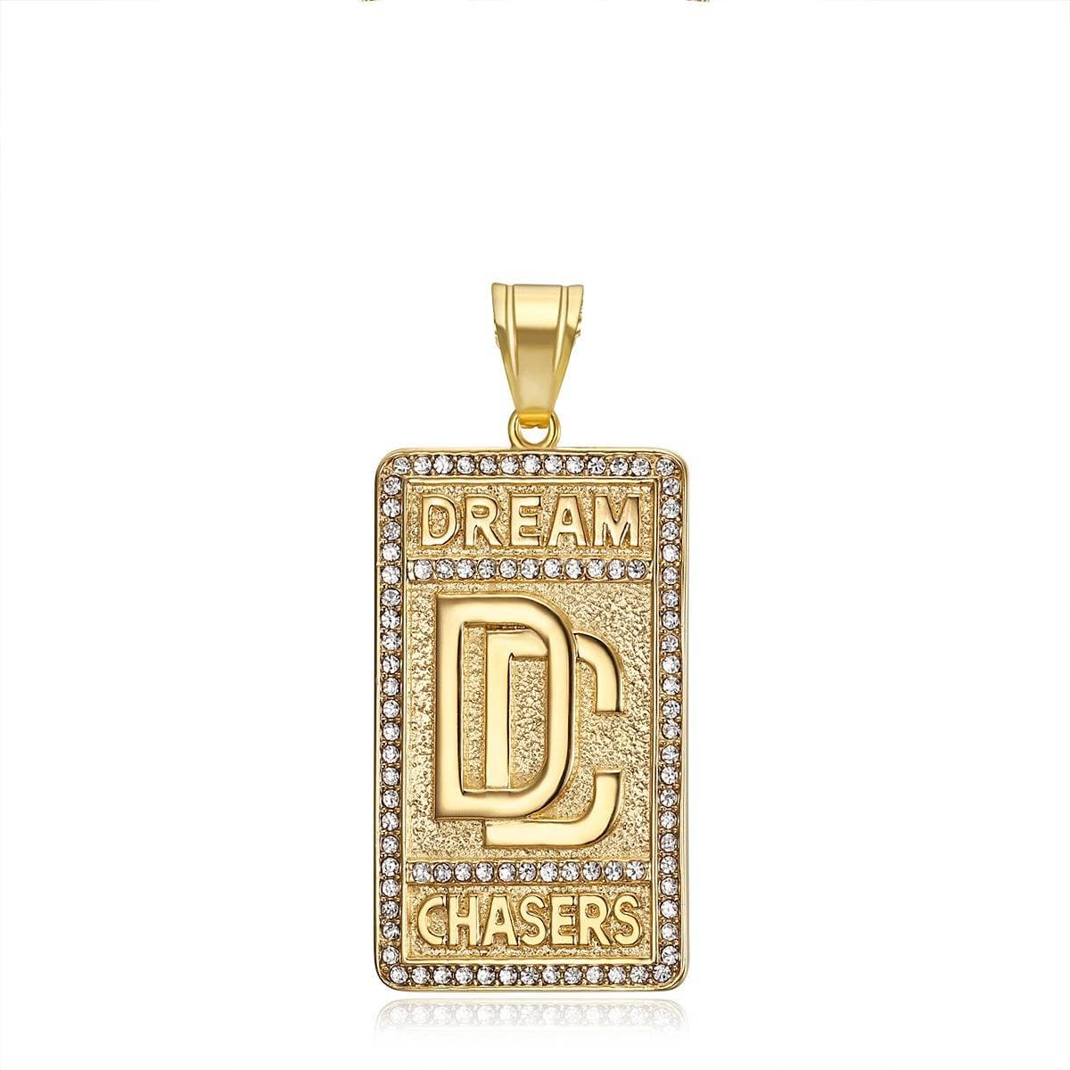 Pendentif carré en diamant DC pour homme, tendance rétro, collier hip-hop polyvalent