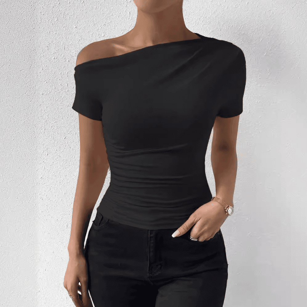 Slim Pleated Irregular Short Sleeve T-Shirt European American Style Spring Summer New Independent Station Top for Women