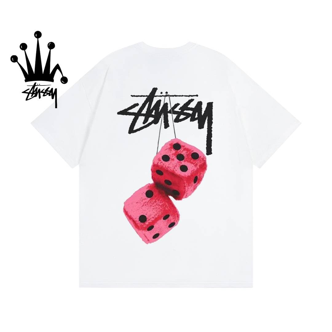 T-shirt à manches courtes en coton imprimé motif dés Stussy