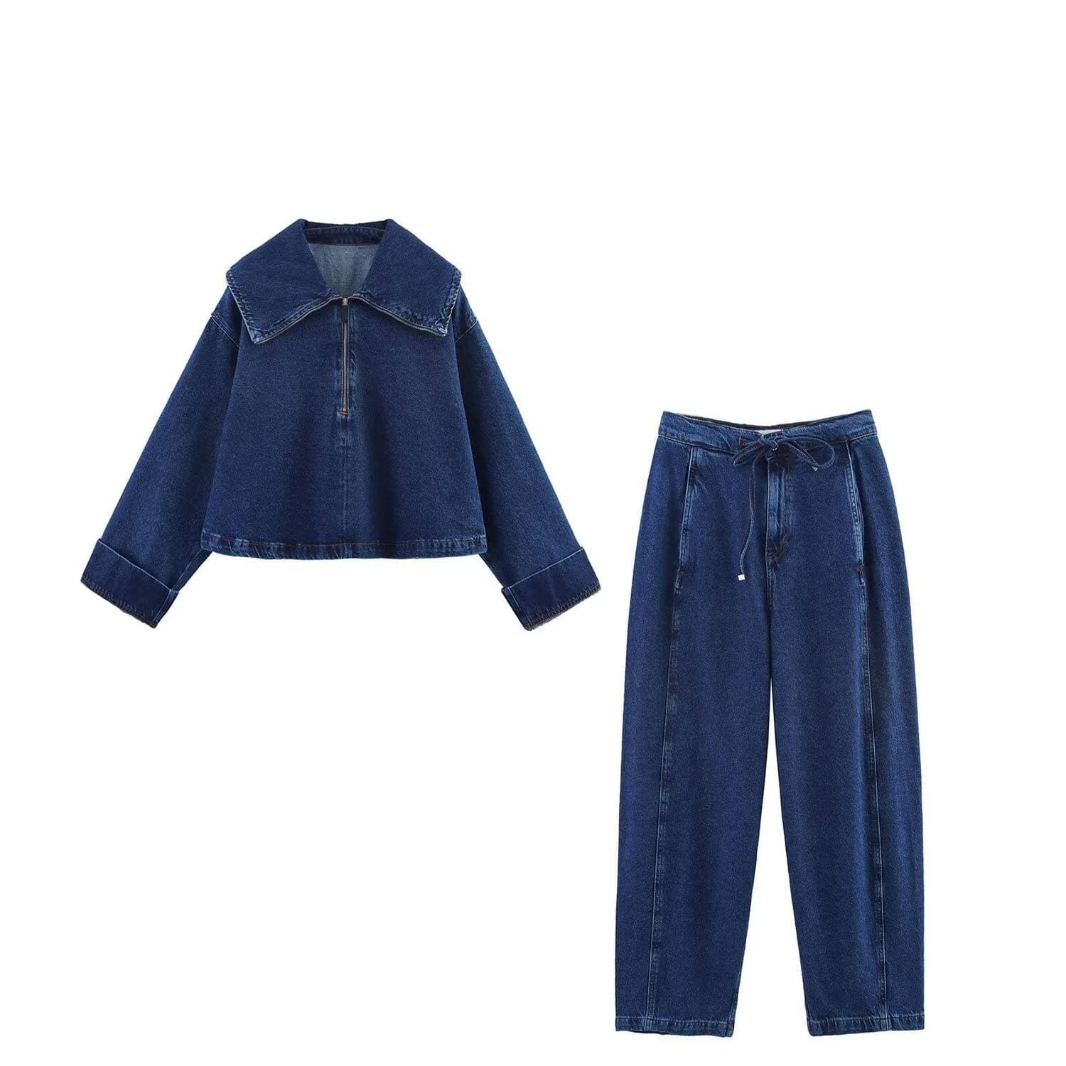 Women's Clothing ZARZ High-Waist Denim Jacket & Jeans Set – Vintage Distressed Two-Piece Outfit For Women