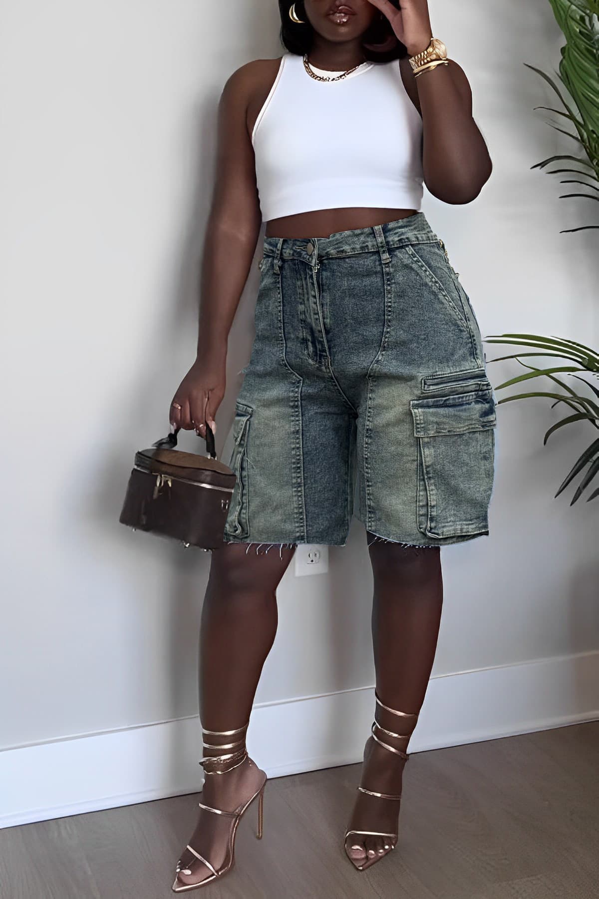 Women's Ripped Denim Jeans Spring Summer Straw Washed Work Pocket Straight Leg Ankle Jeans Independent Station International Style