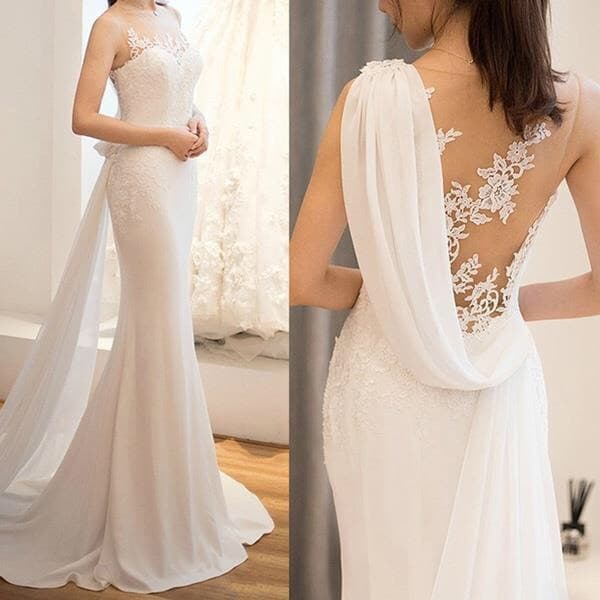 Women's Long Mid-waist Wedding Dreamy Slim Sleeveless See-through Super Fairy Light Wedding Dress