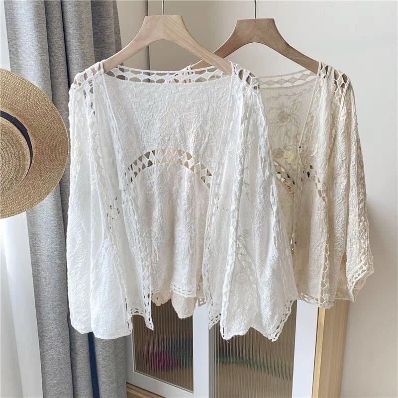 Women's Boho Lace Crochet Beach Cover-Up Summer Cardigan Sheer Mesh Sun Protection Kimono Wrap Casual Lightweight Jacket​