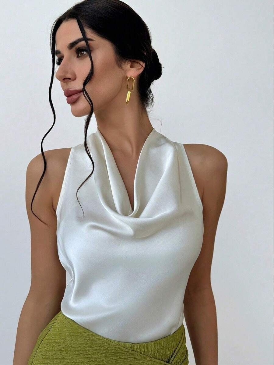 Verve Women's Sexy Sleeveless Satin Blouse 2025 Spring Summer Work Shirt
