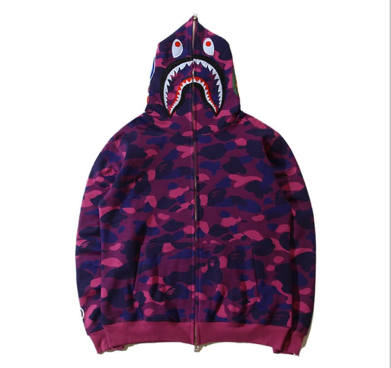 C Automne et hiver tendance mâle et femelle requin camouflage imprimé velours pull hommes veste à capuche décontractée