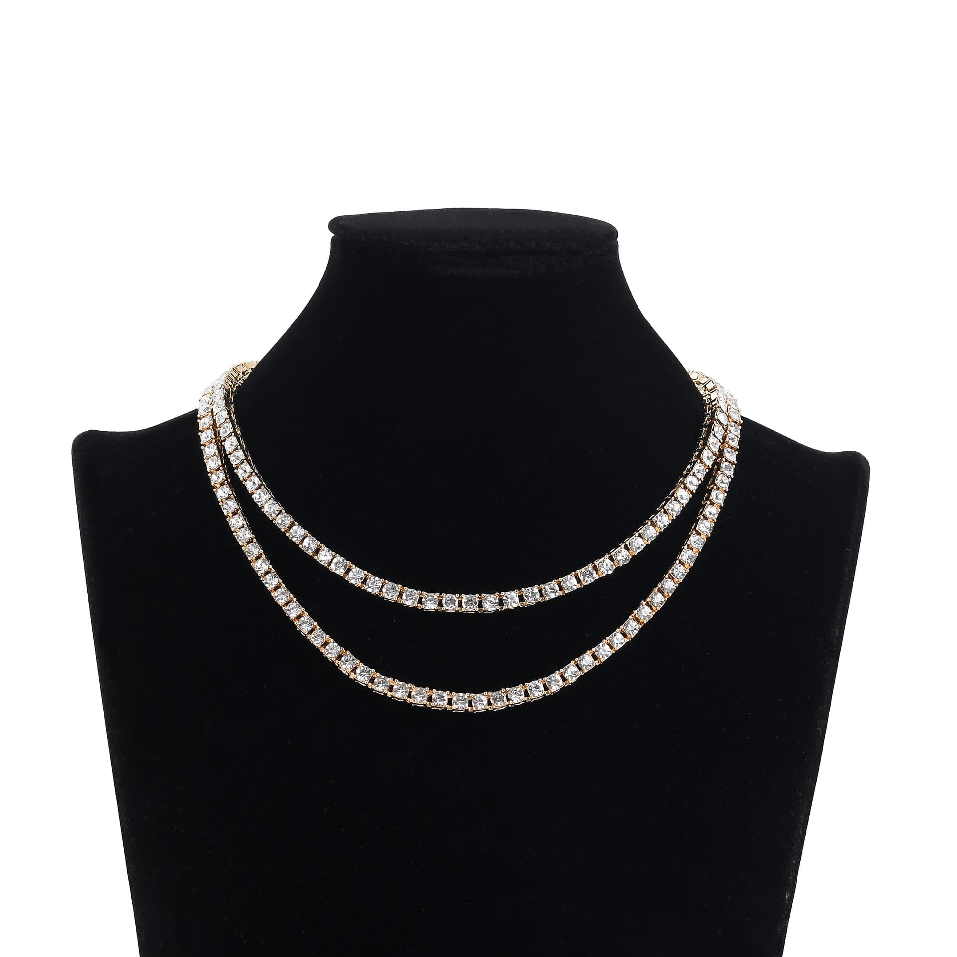 Women’s Jewelry Set Fashion 3mm5mm Alloy Rhinestone Line Tennis Necklace For Men And Women Gold High End Simple And Versatile Necklace Chain