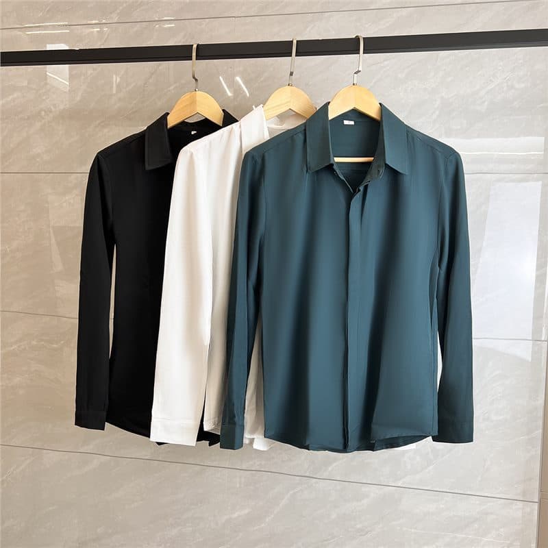 Men's Clothing Autumn Seamless Buttoned White Shirt Men's Drape Long Sleeve Hair Stylist Pure White Loose Casual Chiffon Shirt Small Fresh