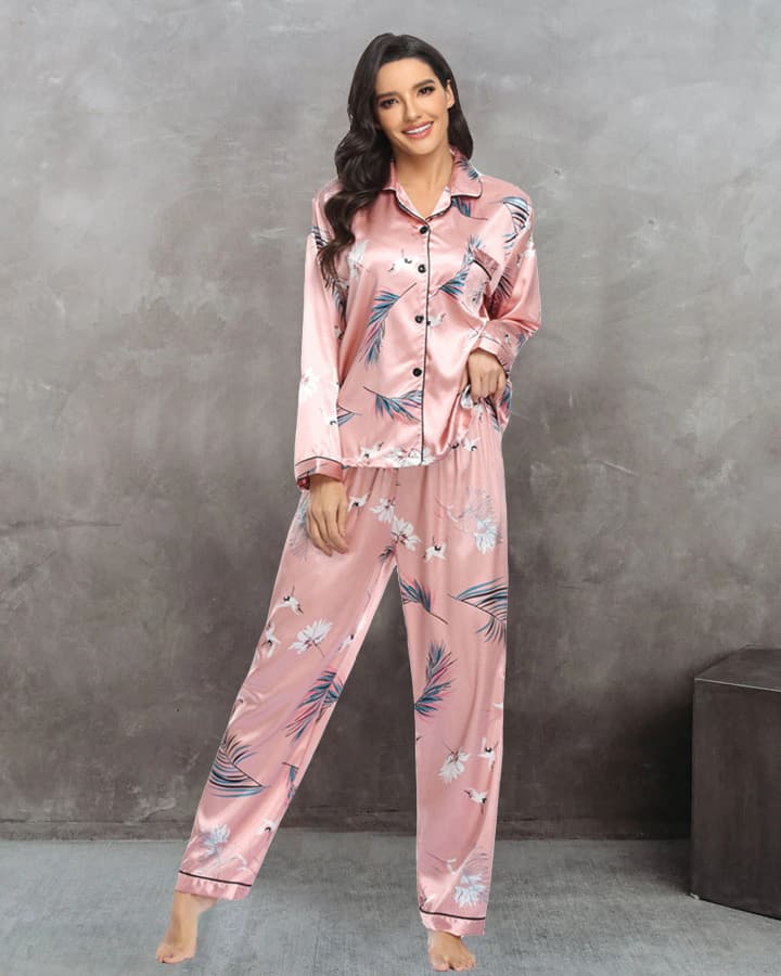 Two-piece set of elastic satin home wear pajamas for women,