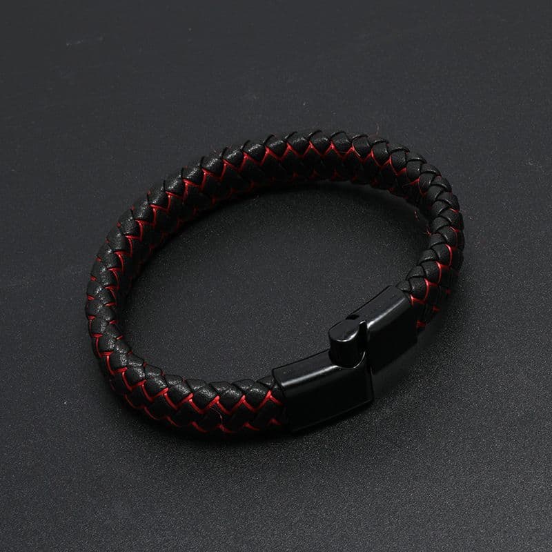 Forest Style Fashion Woven Leather Lucky Red Rope Black Bracelet Men's Trendy Light Luxury High-Value Jewelry