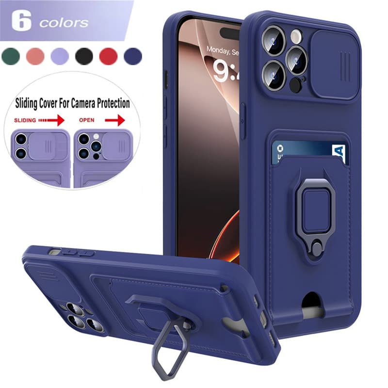 Slide Camera TPU Case 13 12 11 XR XS Magnetic Ring Card Cases For Iphone 15 14 Pro Max 16 8 7 Plus Cover