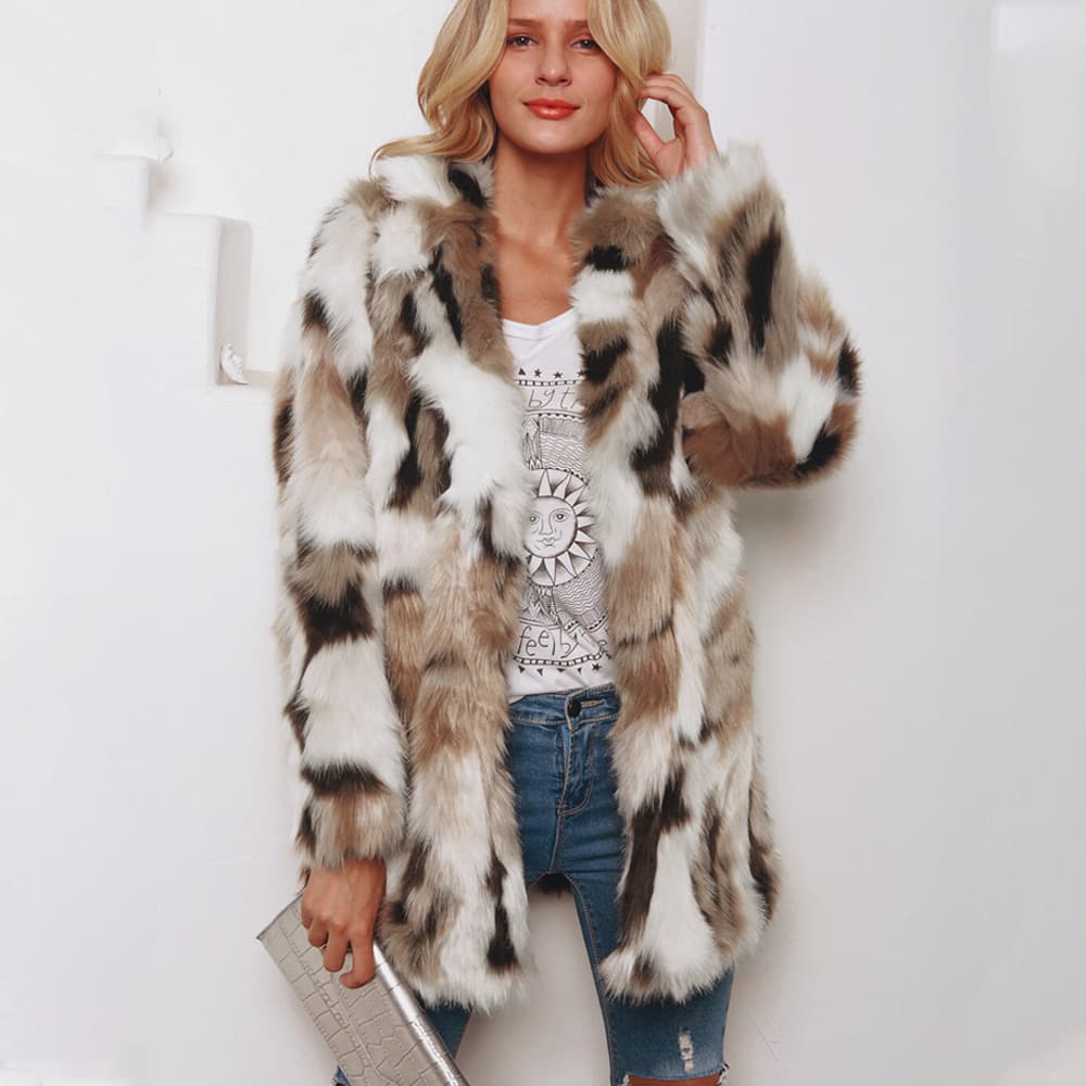 Women's Clothing Suit Collar Mixed Color Fur Coat Women's Coat Long Sleeve Autumn And Winter Coat