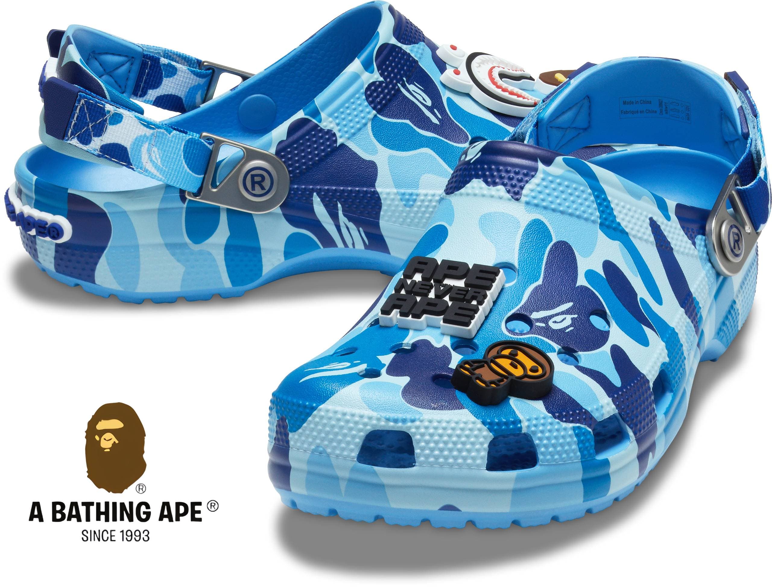 Bape X Crocs-Classic Clog ABC Camo Cave Shoes Camouflage Three Color, Green/Pink/Blue Men'S And Women'S Beach Shoes, Casual Versatile Sandals9