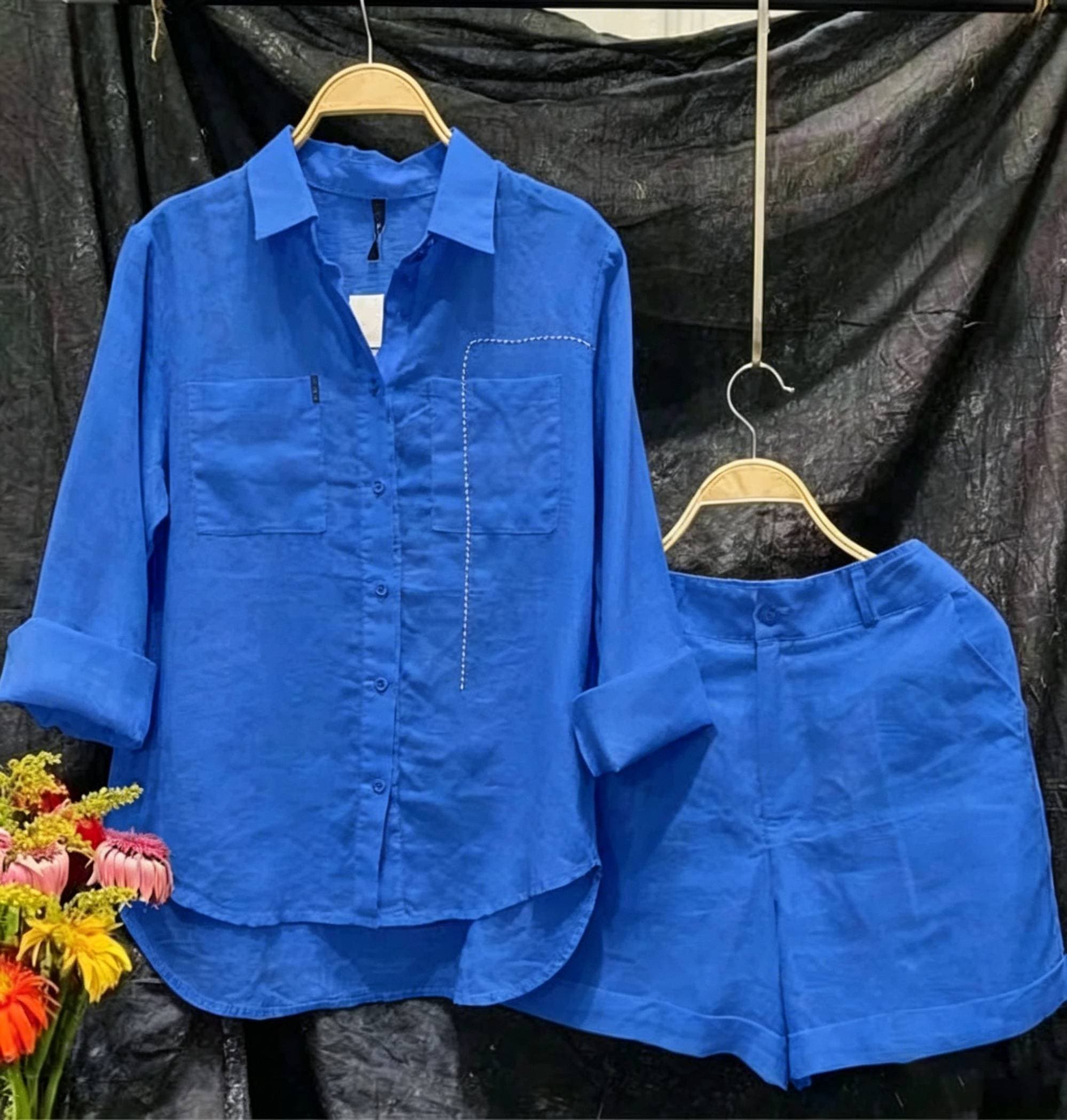 Women's Spring And Autumn Large Size Loose Temperament Leisure Style Age-reducing Fashion Cotton And Linen Solid Color Shirt Suit