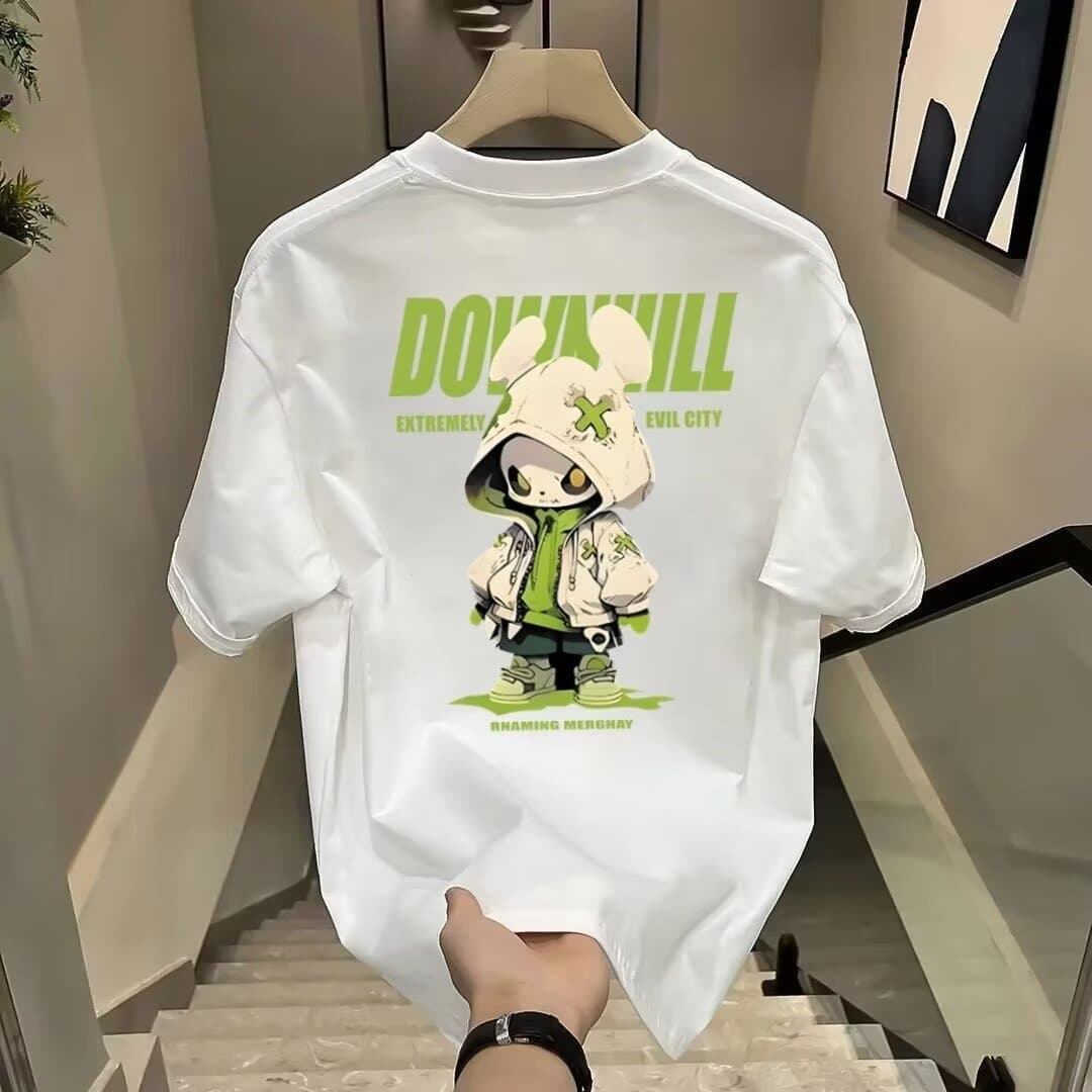Men's Clothing High-end Personality Printed Short-sleeved T-shirt Men's Duffy Handsome Trendy Printed Round Neck Casual Pure Cotton Half-sleeved