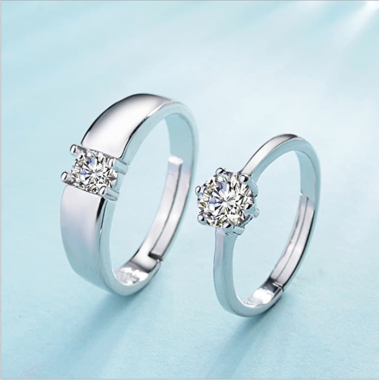 Couple rings, a pair of male and female rings, diamond rings, adjustable live mouth, Chinese Valentine's Day gift, marriage proposal, diamond