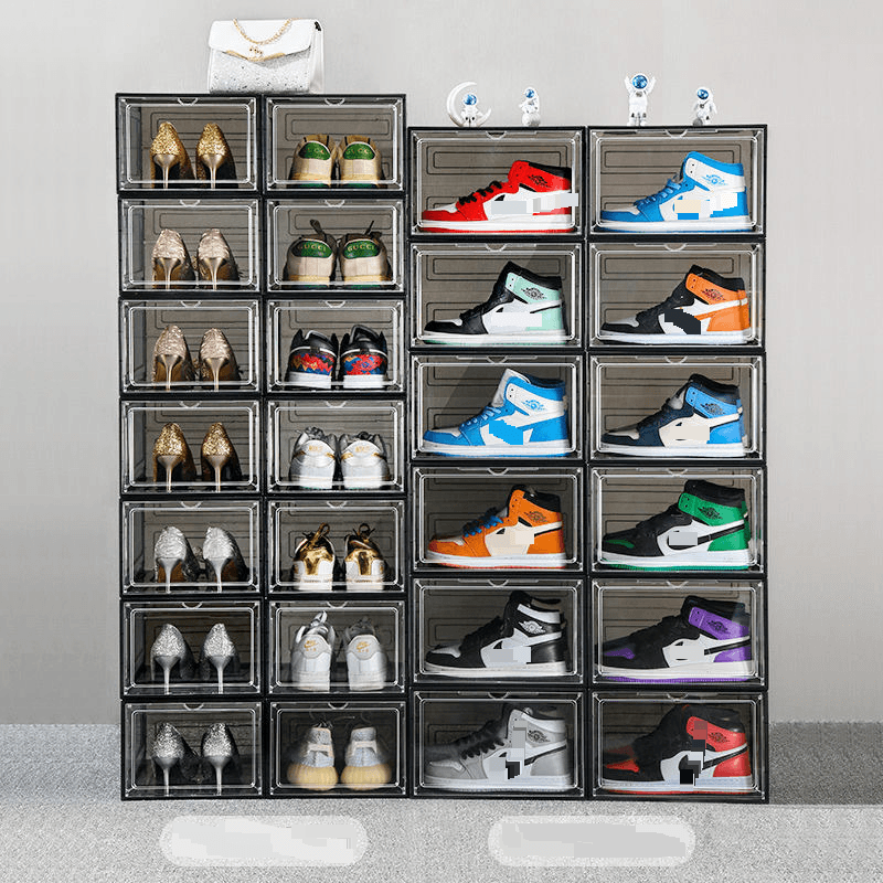 Home Storage & OrganizationPlastic Shoe Box Flip Cover Combination Shoe Cabinet Home Dormitory Front And Side Opening Magnetic Absorption Box Storage