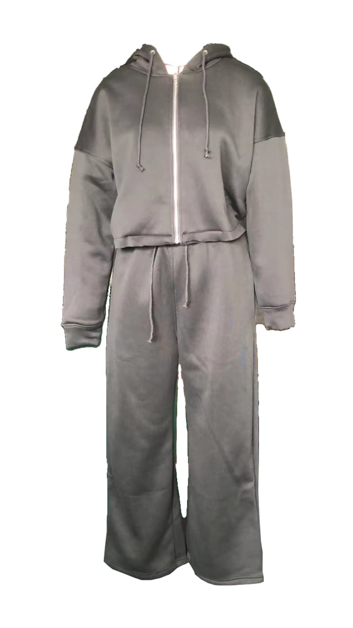 Vêtements pour femmes Automne Femmes Décontracté À Capuche Fermeture Éclair Sur Le Devant Pull Large Jambe Pantalon Ample Costume