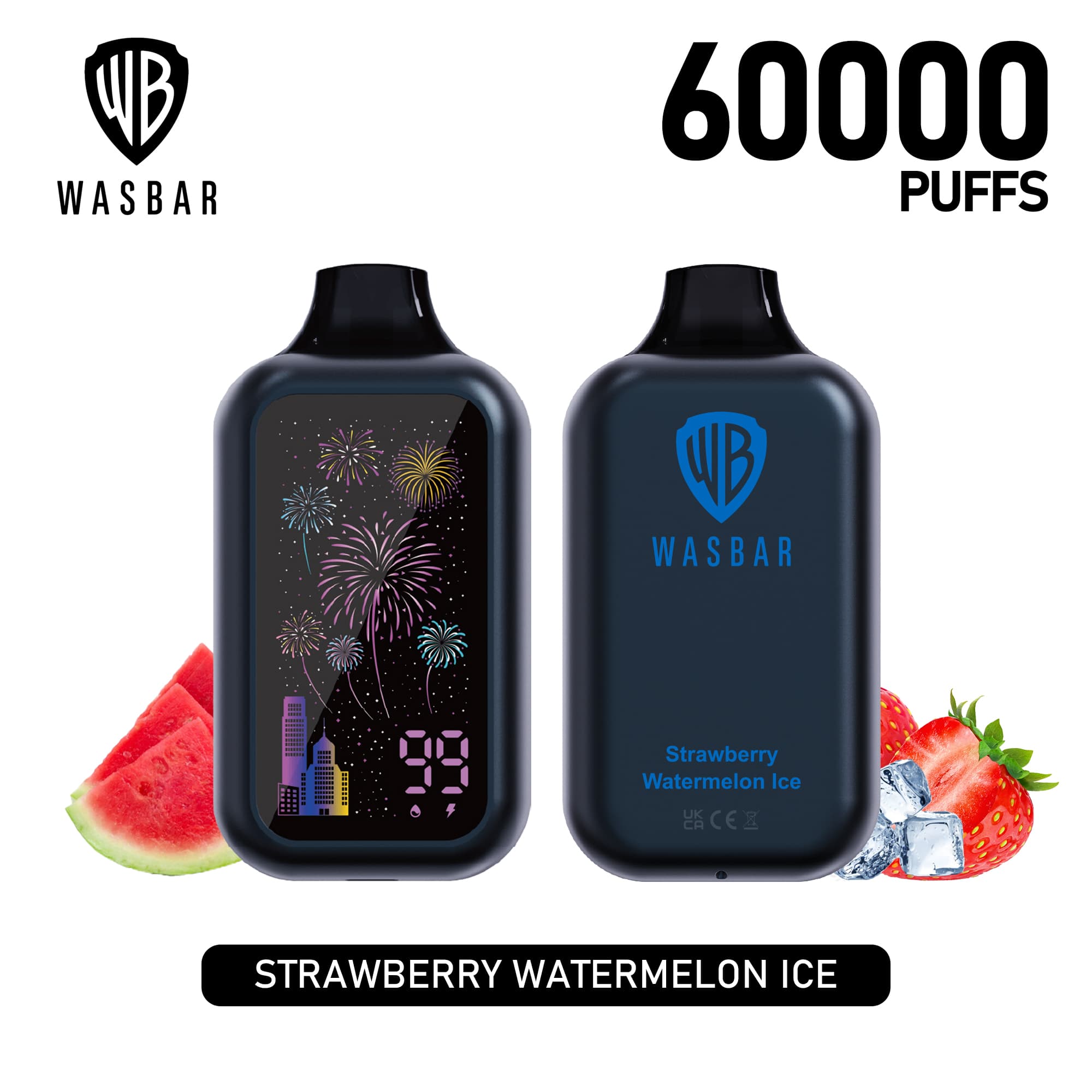 Wasbar 60000 Puffs 1PCS 2PCS 3PCS Puff 60K Cigarettes électroniques jetables avec affichage numérique Einweg Vape BilligE-zigaretten Fruit Ice Comb