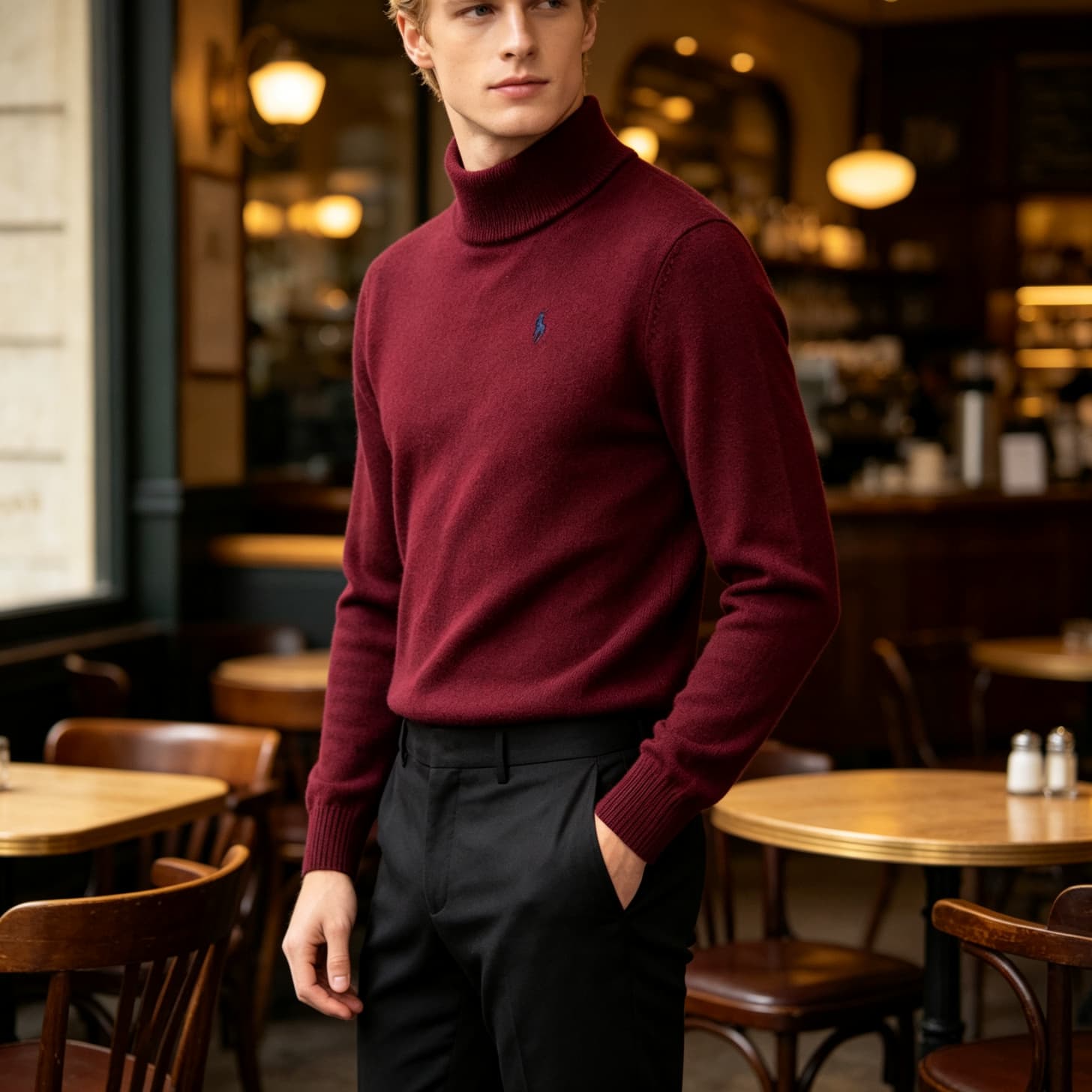 Pull col roulé Ralph Lauren pour homme, couleur unie, orné d'un poney brodé sur la poitrine gauche, coupe ajustée et chaude, idéal pour l'automn