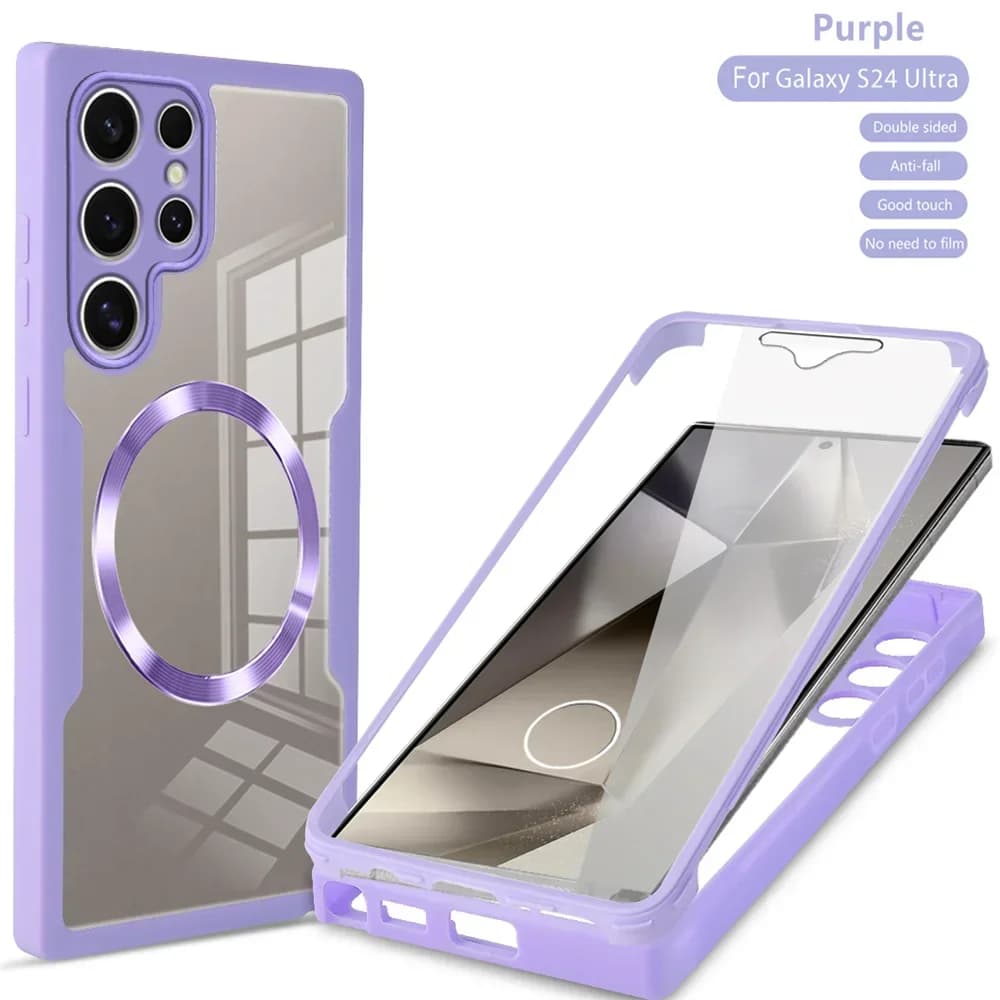 360° Full Shockproof Clear for Magsafe Phone Case for Samsung Galaxy S24 S23 S22 Ultra Plus S23 S21FE Magnetic Transparent Cover