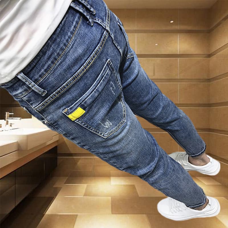 Men's Clothing Social spirit young man personality versatile nine-point jeans men's brand slim feet net celebrity pants tights