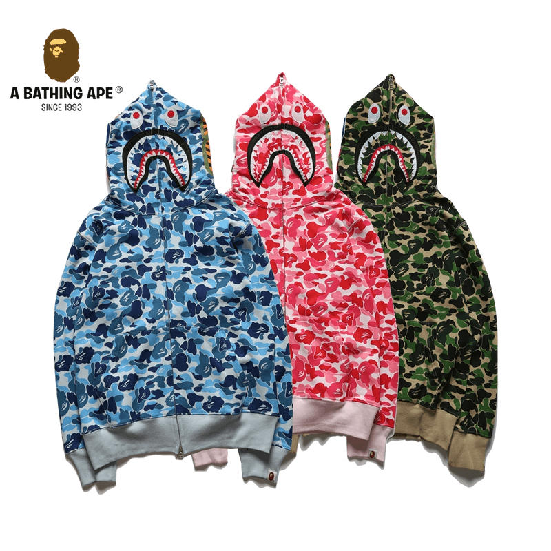 A BATHING APE ABC CAMO High Quality Pure Cotton Version SHARK FULL ZIP HOODIE MENS AND WOMEN