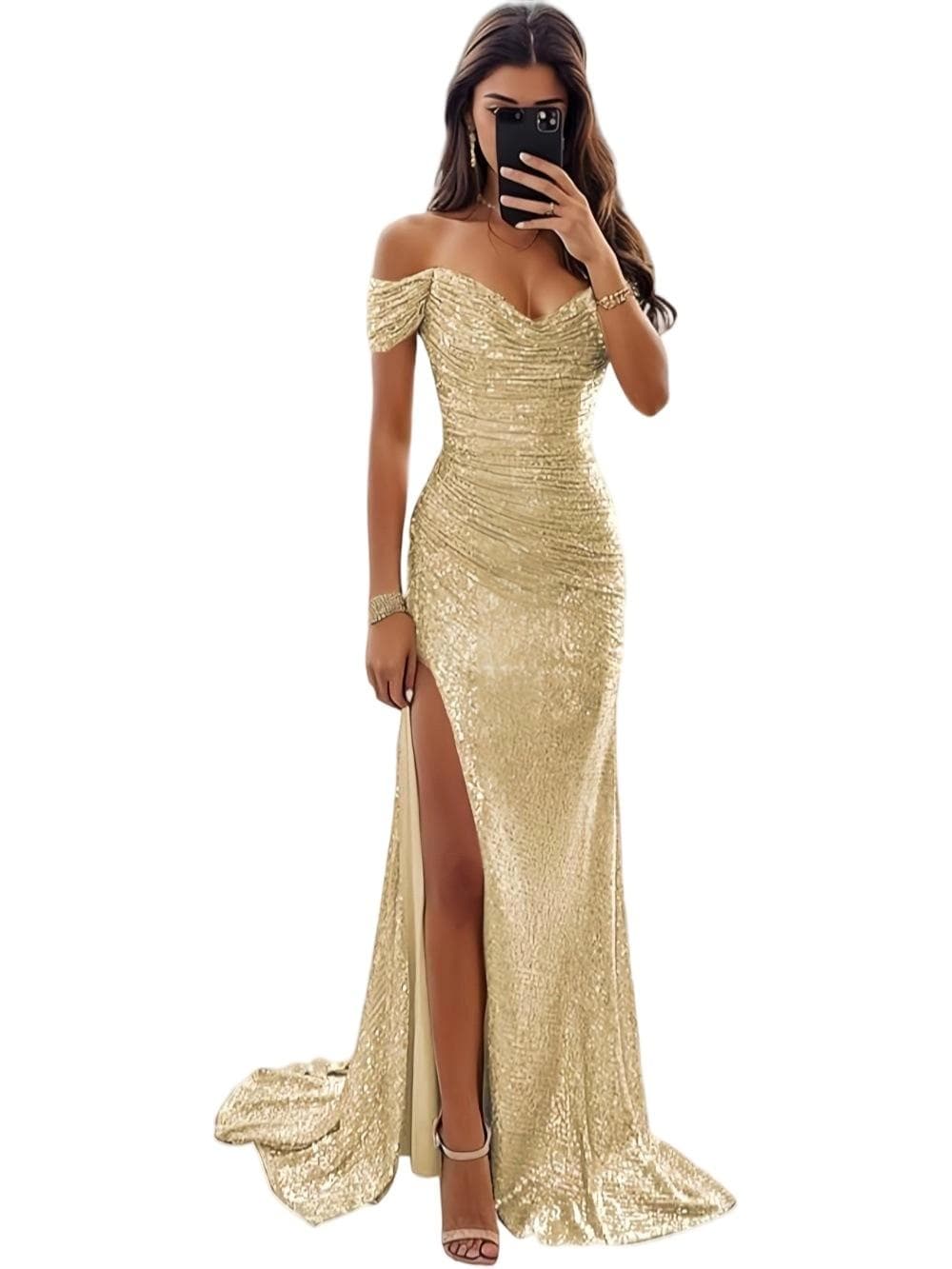 Robe de soirée fendue à paillettes pour femmes, robe décontractée à la mode