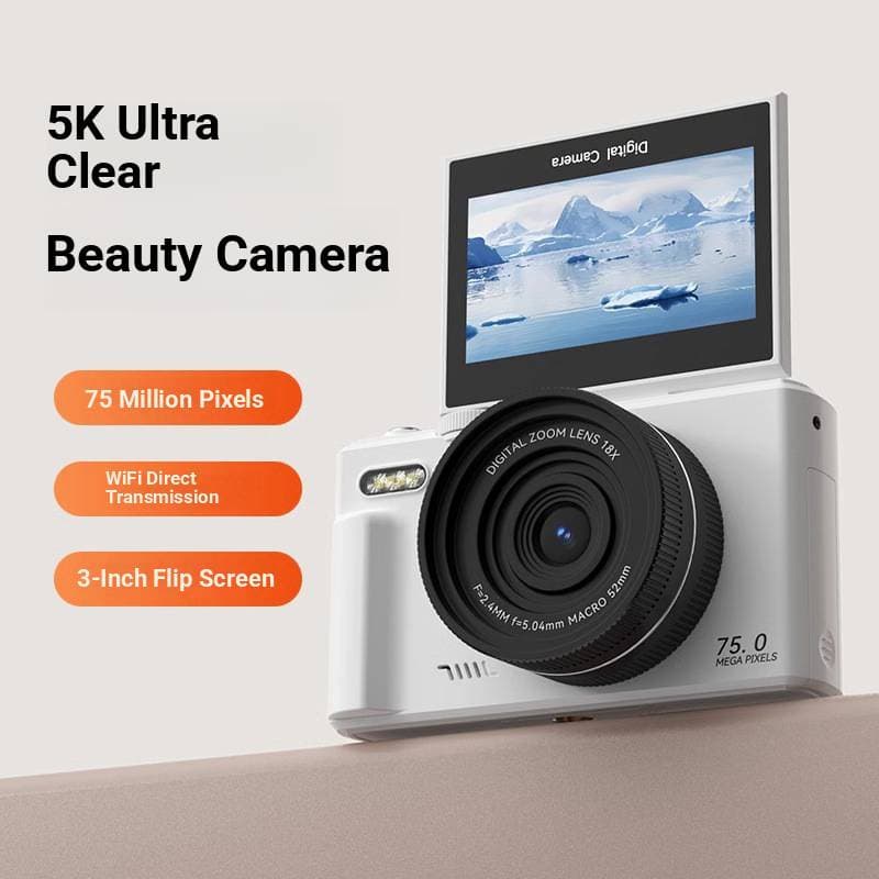 4K HD Flip-Screen CCD Camera – 18x Zoom Selfie Camera For Students With Beauty Mode, WiFi & Lightweight Design (Black/White + TF Card Options)​