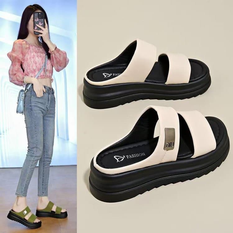 Retro Platform Flip-flops For Women, 2026 Summer New Style, Casual Single-strap Sandals