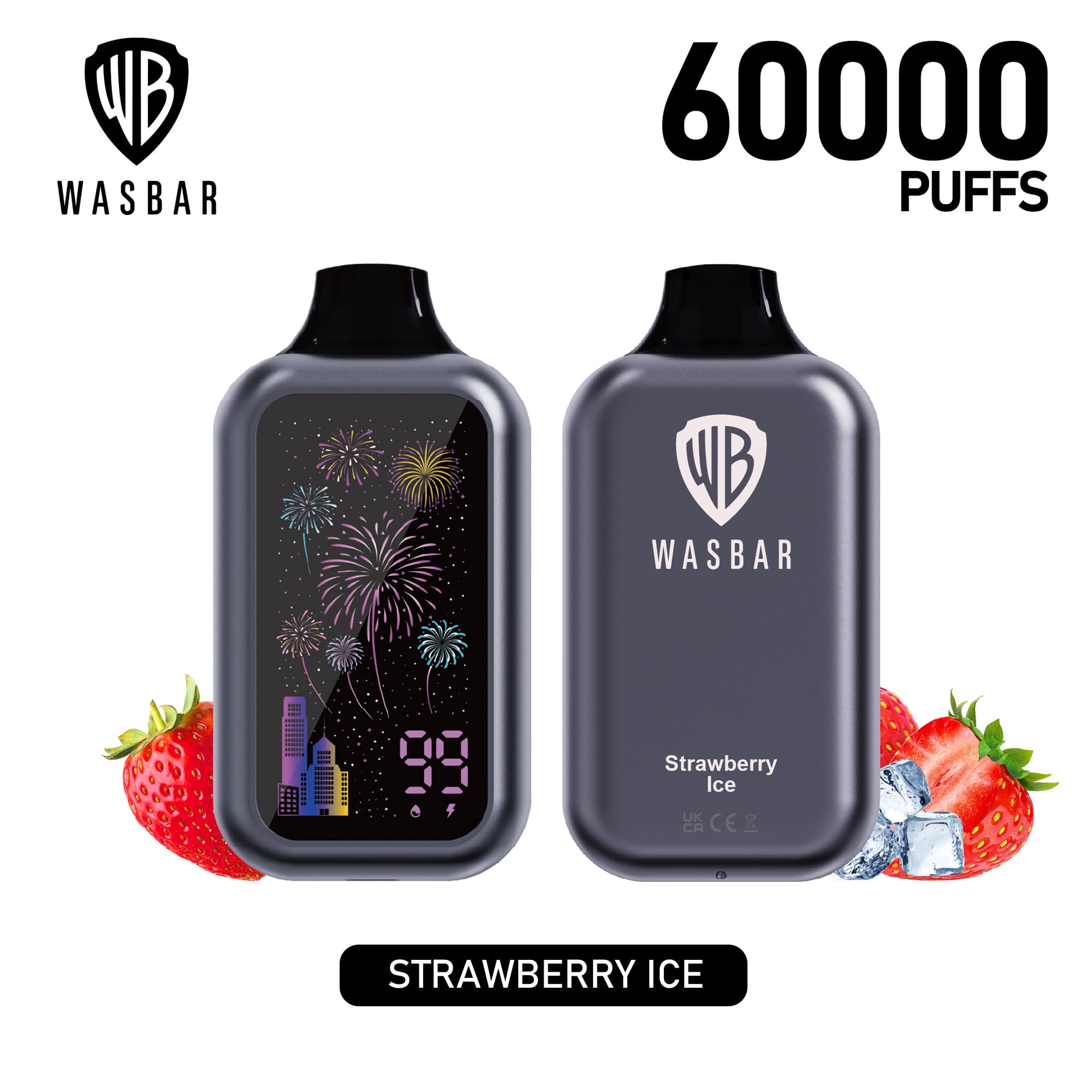 Wasbar 60000 Puffs 1PCS 2PCS 3PCS Puff 60K Cigarettes électroniques jetables avec affichage numérique Einweg Vape BilligE-zigaretten Fruit Ice Comb