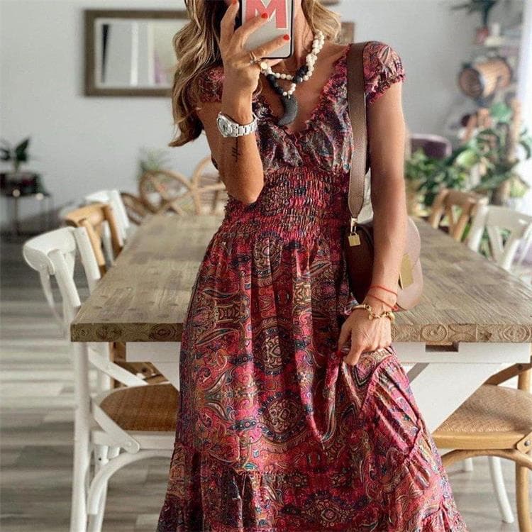 Women's waisted floral print swing dress
