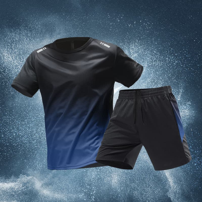 Men's Clothing Quick Drying Sports Suit Men's Fitness Summer Ice Silk Short Sleeved Shorts T Shirt Running Clothes