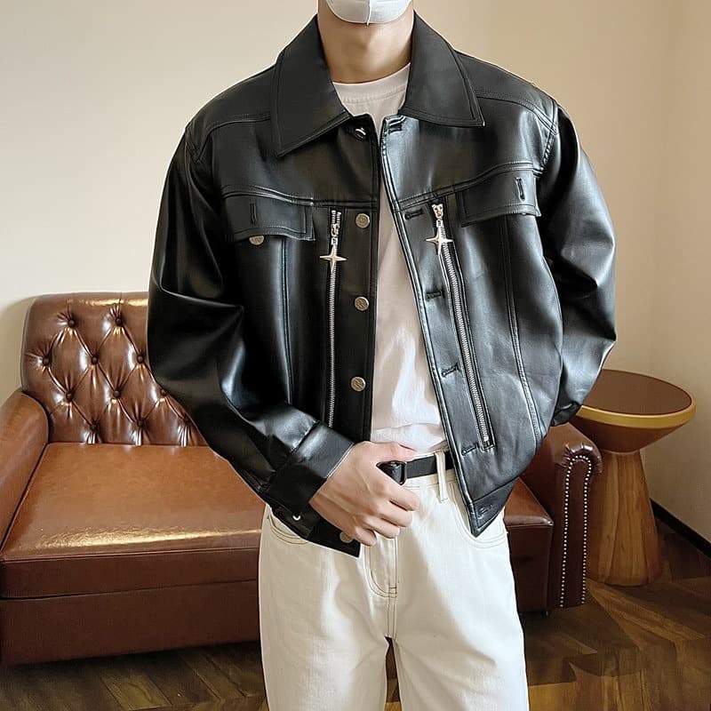 Leather jacket, men's 2024 Spring and Autumn new style American high street hooligan handsome high-end feeling loose