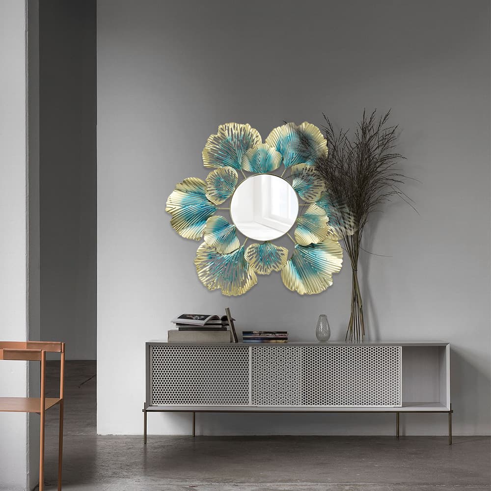 Nordic Light Luxury Wall Decoration Flower Mirror Gold Apricot Leaf Flower Mirror Wall Hanging Iron foyer Decorative Mirror