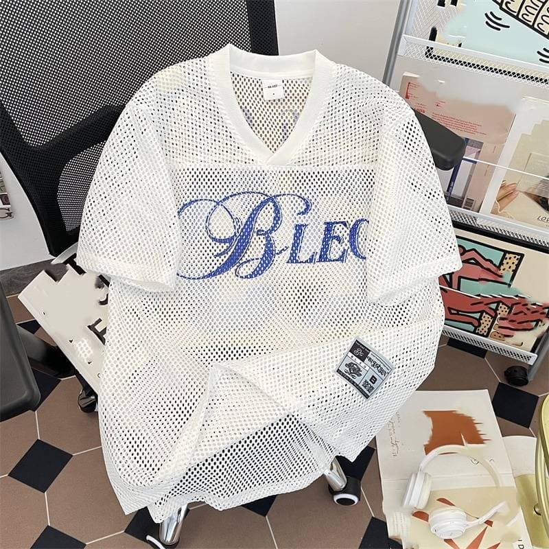 ​​"Unisex Mesh Graphic Short Sleeve Tee - Breathable V-Neck Basketball Jersey Style With Anti-Wrinkle Finish (Sizes M-2XL)"​​
