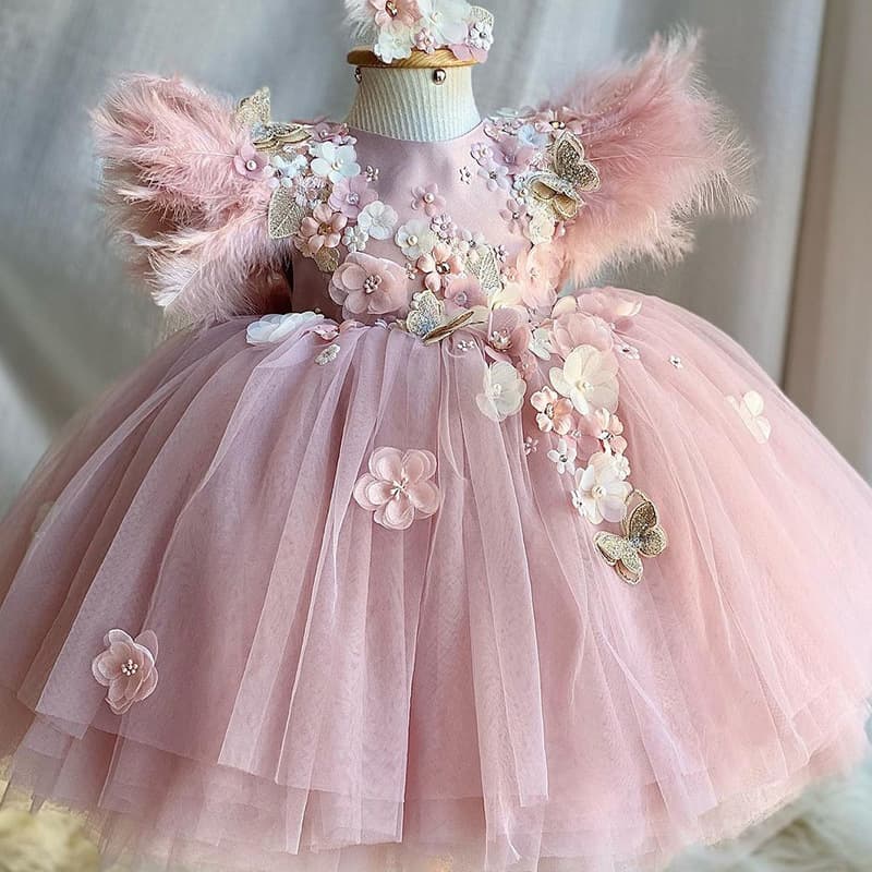 Christmas Children's Dress Lolita Flower Flower Girl Wedding Fluffy Gauze Dress Feather Lolita Girl Princess Dress