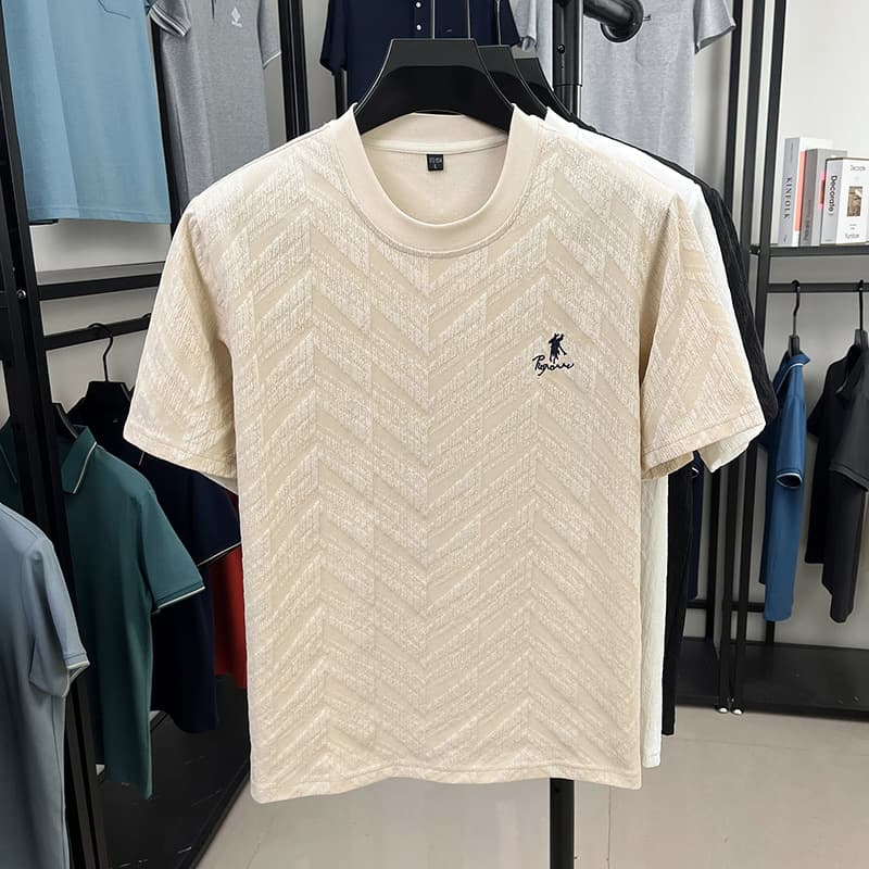 Men's Clothing Summer High Quality Jacquard Short Sleeved T Shirt Round Neck Simple Versatile Pony Embroidered T Shirt