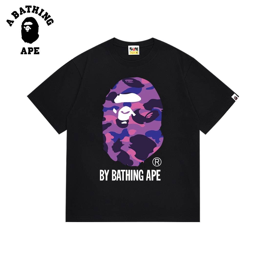 T-shirt à manches courtes imprimé tête de singe multicolore A BATHING APE BAPE en pur coton