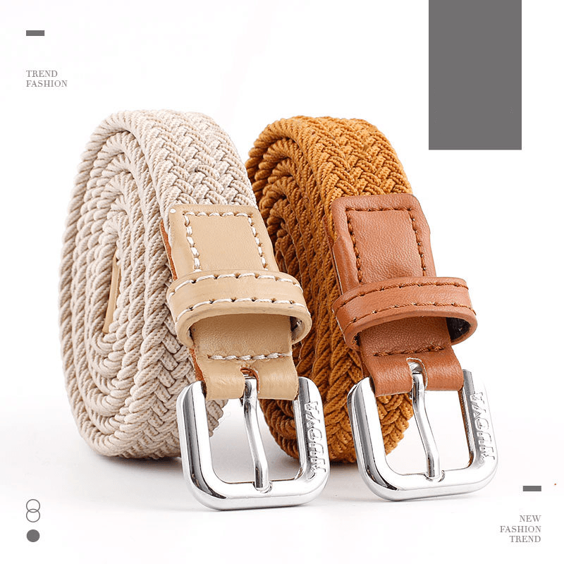 Men's Belts Thin Woven Belt, Elastic Elastic Casual Trouser Belt Student Trendy Parent Child Suit Canvas Belt