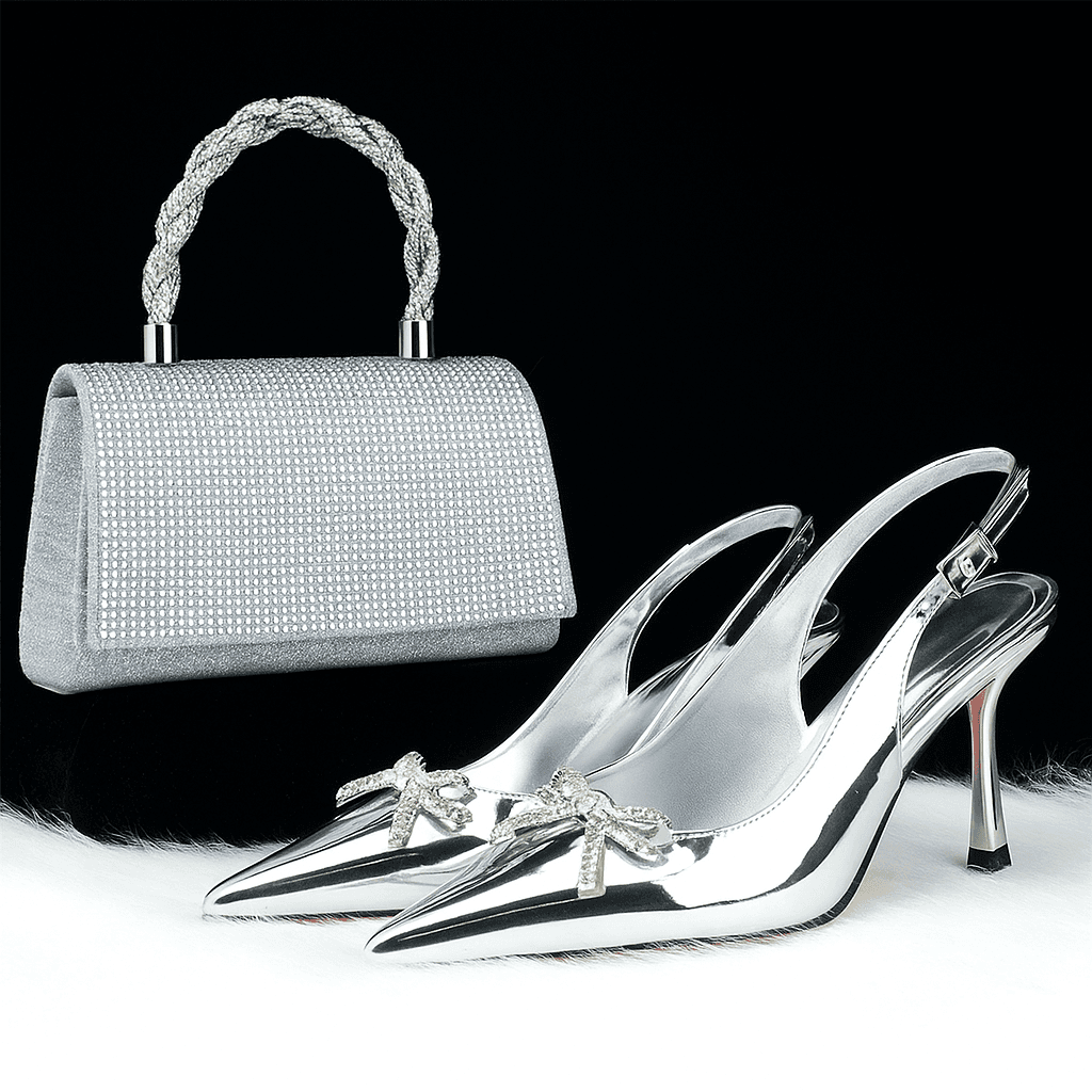 Women's Heel High Sandals Bag Set Heels High End Rhinestone Round Handbag