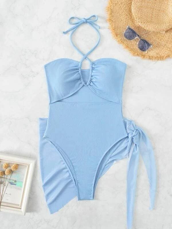 Women's Clothing Sexy Multi Color Fashion Bikini Bikini Small Pit Stripe Mesh Skirt Three Piece Women's Swimsuit