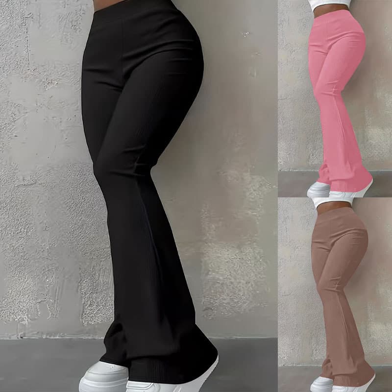 Women's High-Waisted Ribbed Leggings - Slim Fit Stretchy Pants For Fall & Winter, Solid Color Casual Basics (Black, Pink, Brown)​