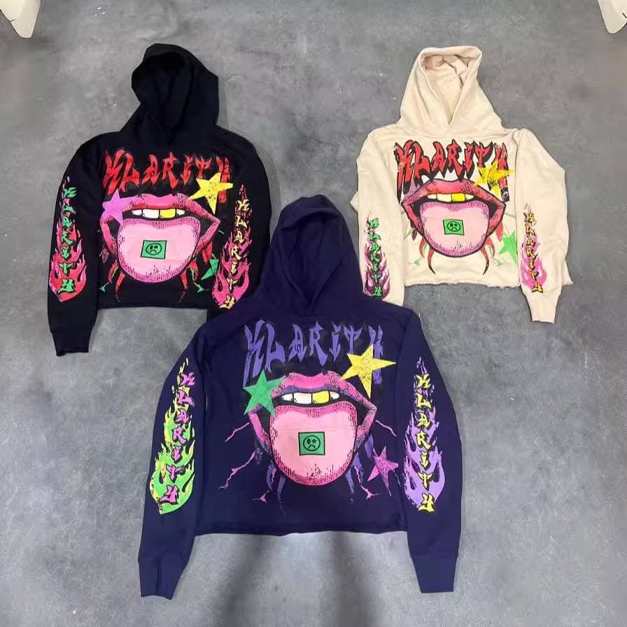Men's Clothing Long-sleeved Pullover Sweatshirt With Mouth Print Hoodie Loose Street Funny Trendy Brand Hip-hop