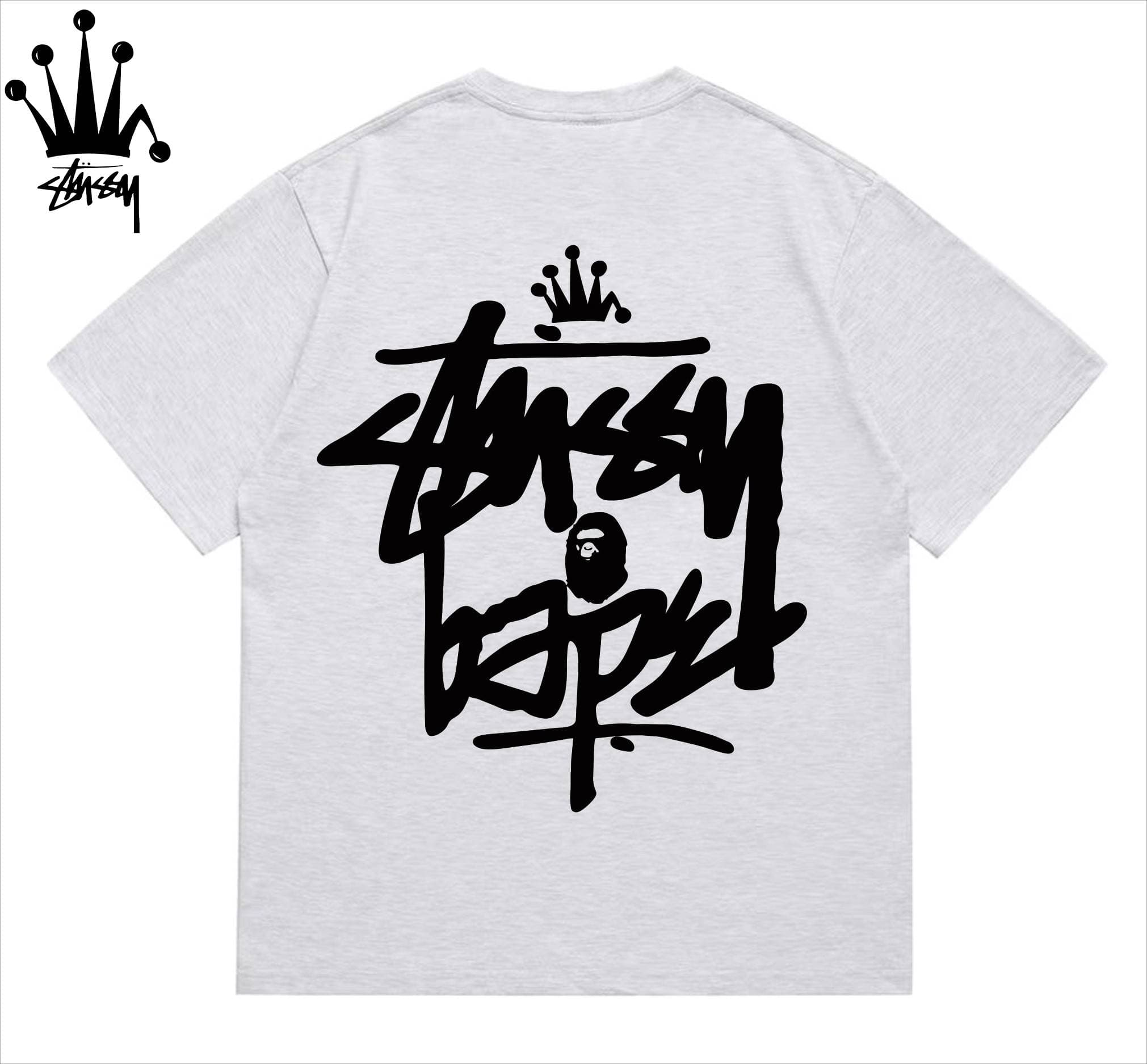 Stussy&Ape Co Branded Crown Logo Letter Ape Pattern Printed Cotton Short Sleeved T-shirt For Men And Women