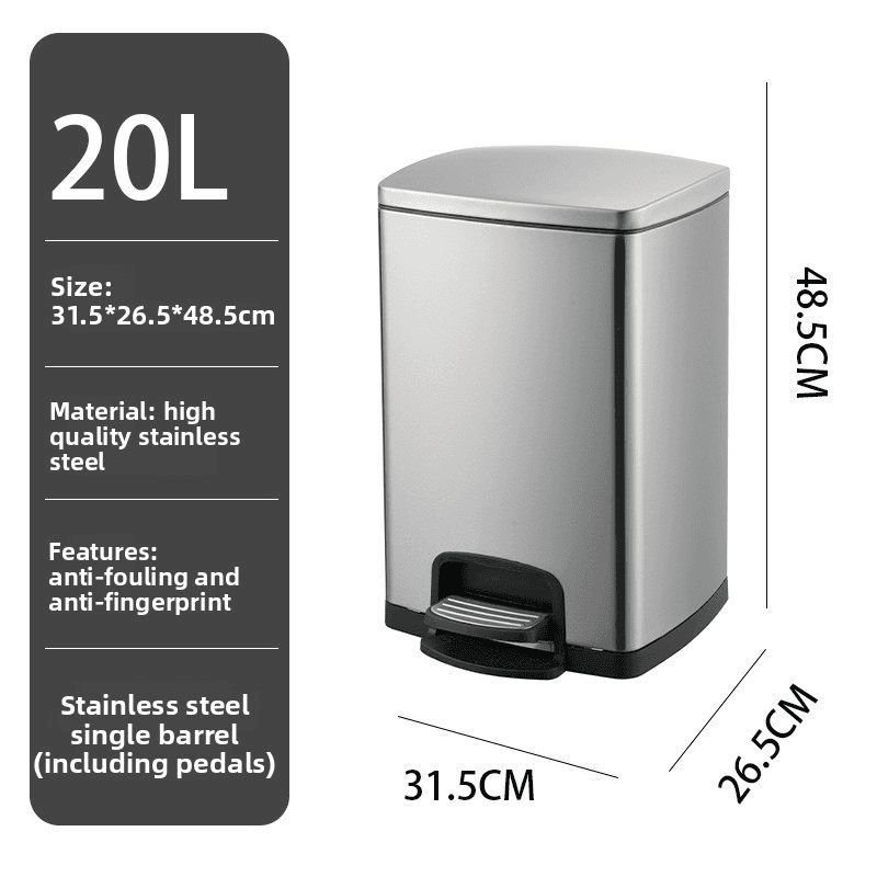 Stainless Steel Step Trash Can – 20L/30L/50L/60L Commercial-Grade Waste Bin With Silent Pedal (Sand Finish, Heavy-Duty, Multi-Compartment Options)